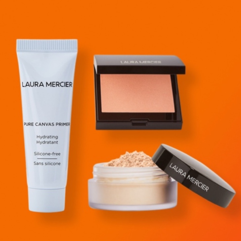 LAURA MERCIER 3p Makeup Set Primer Loose Setting Powder Blush NIP Sealed $45